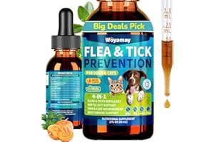Woyamay 4-IN-1 Flea and Tick Prevention Drops for Dogs and Cats, Natural Cat & Dog Flea and Tick Treatment, Supports Flea Defense, Gut Health, Skin & Coat Nourishment, and Immune Support, Bacon Flavor
