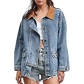 Kedera Women's Jean Jacket Striped Oversized Denim Jacket Long Sleeve Button Down Ladies Denim Coat Trendy