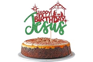 ZHUOWEISM 1 PCS Happy Birthday Jesus Cake Topper Glitter Merry Christmas Nativity Jesus Birthday Cake Pick for Nativity Scene Theme Christmas Jesus Birthday Party Cake Decorations Supplies Green Red