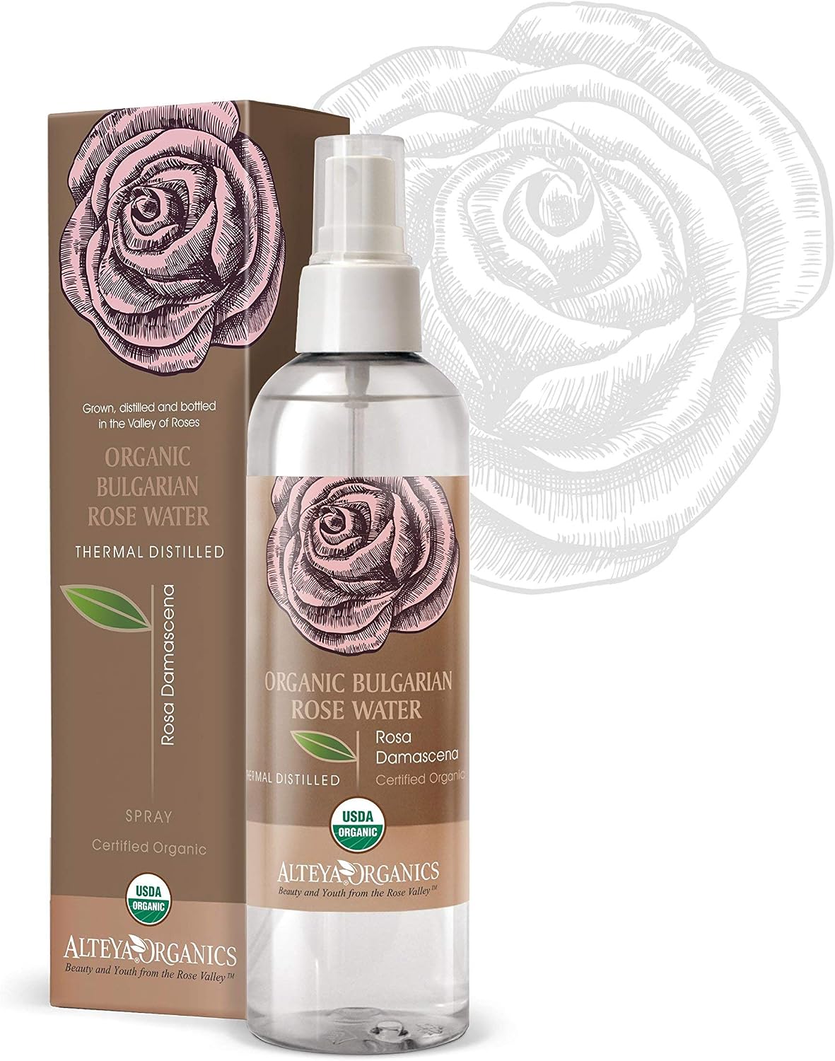 Alteya Organic Rose Water Spray 250ml, Pure Organic Rosa Damascena Hydrolat, No additives, No Artificial Ingredients
