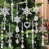 Crystal Ornaments Christmas Tree Decorations - 21pcs Christmas Tree Ornaments Sparkling Dazzling Festival Party Decoration Crystal Snowflake Design Hanging Ornament Holiday Season Home Decor