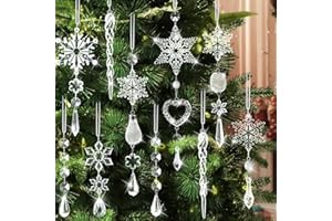 LAPOGY Crystal Ornaments Christmas Tree Decorations - 21pcs Christmas Tree Ornaments Sparkling Dazzling Festival Party Decoration Crystal Snowflake Design Hanging Ornament Holiday Season Home Decor