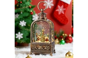 AIXULER Village Snow Globe Christmas, Musical Snow Globe Lantern Lights with 6H Timer Battery & USB Powered, Retro Style Holiday Glitter Snow Globes for Xmas Home Decoration Indoor Holiday Party Gifts
