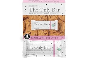 Truvani Plant Based Snack Bars | Oatmeal Chocolate Chip 4 Pack | 6g Protein | USDA Organic and Vegan | The Only Bar | Dairy, Soy, and Gluten Free | Individually Wrapped