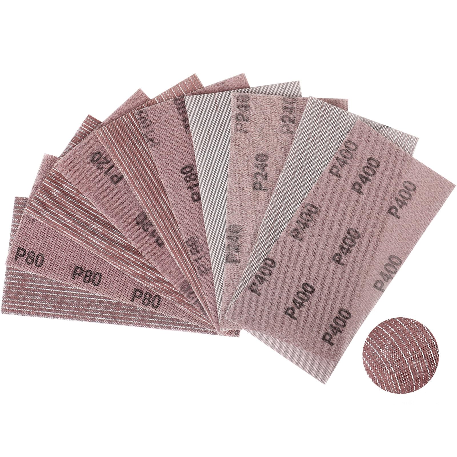 Sruhrak 115x230mm Net Sandpaper, 25 PCS Mesh Sanding Discs 80/120/180/240/400 Grits Hook and Loop Sanding Pads for Drywall Sander Efficient Dust Removal Random Orbital Sander Polishing
