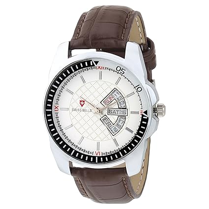 Svviss Bells Original White Dial Brown Genuine Leather Strap Day and Date Chronograph Mens Wrist Watch - TA-971