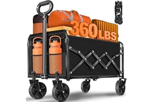 TATAANTY Wagons Carts Foldable,360lbs Collapsible Wagon with Wheels, Lightweight Foldable Wagon Cart with Drink Holders for Camping,Travel,Picnic,Shopping,Sports,Storage,Fashion Black