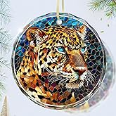 Stained Glass Leopard Christmas Ornament, Leopard Christmas Tree Decoration, Xmas Tree Decor, Gift Idea