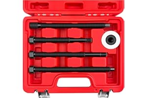 WETT Harmonic Balancer Installer Tool Set, 5-Piece Long Reach Crank Pulley Underdrive Damper Puller Installation Tool Kit, 4 threaded rods and 1 Bearing Press Hex Nut