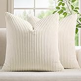 Mecatny Corduroy Decorative Throw Pillow Covers 16x16 Set of 2 for Sofa Living Room, Soft Neutral Boho Couch Pillow Covers for Home Decor, Cream White