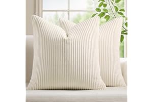 Mecatny Corduroy Decorative Throw Pillow Covers 18x18 Set of 2 for Sofa Living Room, Soft Neutral Boho Couch Pillow Covers for Home Decor, Cream White