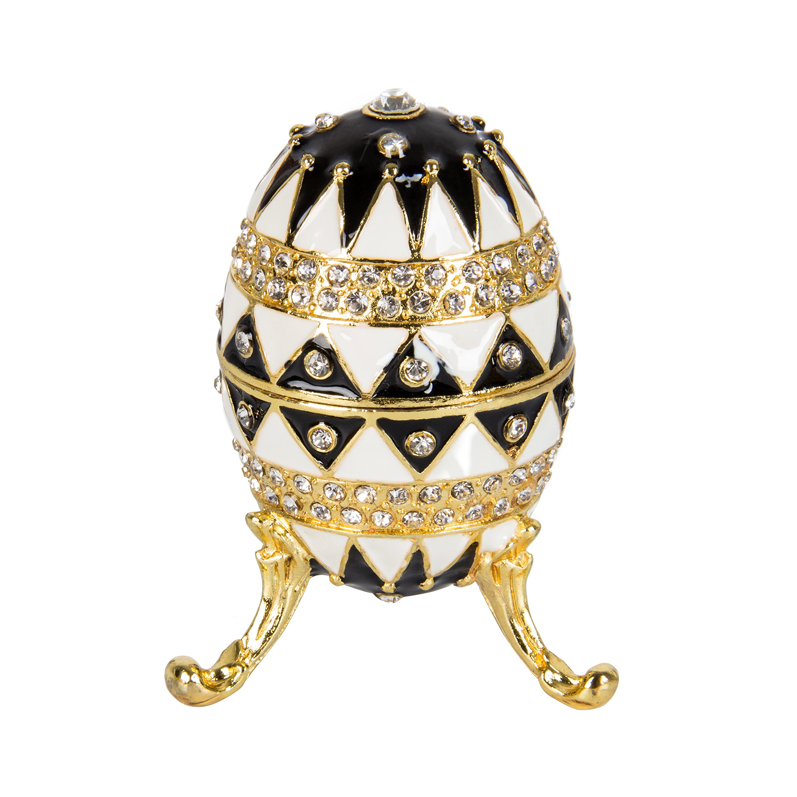 QIFU Vintage Hand Painted Easter Egg Style Jewelry Trinket Box with Rich Enamel and Sparkling Rhinestones