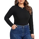 SEKINO Women's Plus Size Long Sleeve Shirts Slim Fit Tops T Shirt Stretchy Basic Tee