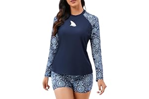 ALLTOKE Womens Long Sleeve Two Piece Rash Guard with Built in Bra Swim Shirts with Shorts UPF50+ Quick Dry Swimsuit