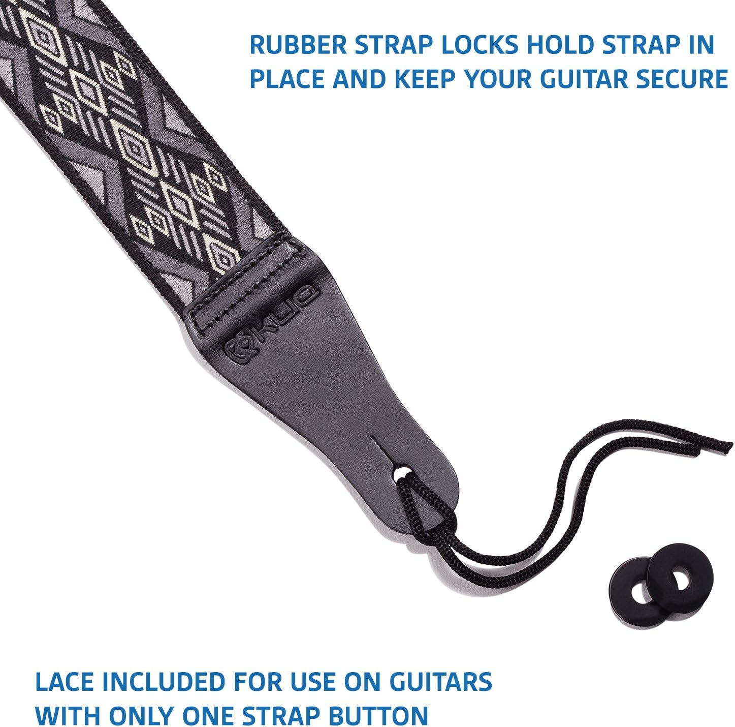 KLIQ Vintage Woven Guitar Strap for Acoustic and Electric Guitars + 2 Rubber Strap Locks, 2 Guitar Picks and 1 Lace - Image 4