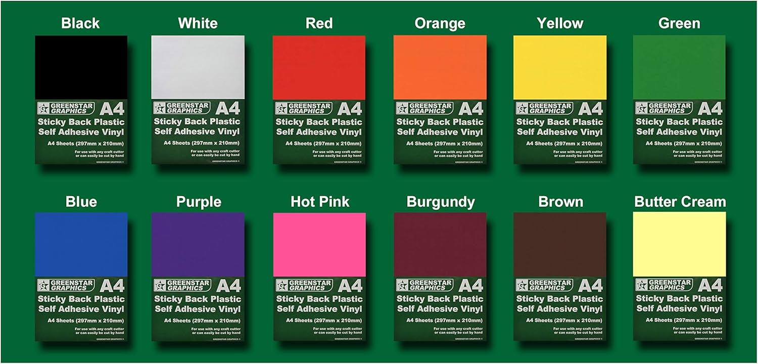 GREENSTAR GRAPHICS ® A4 x 20 STICKY BACK PLASTIC SELF ADHESIVE VINYL (A4 SHEETS MIXED COLOURS) for Hobbies DIY, Arts & Crafts - Image 3