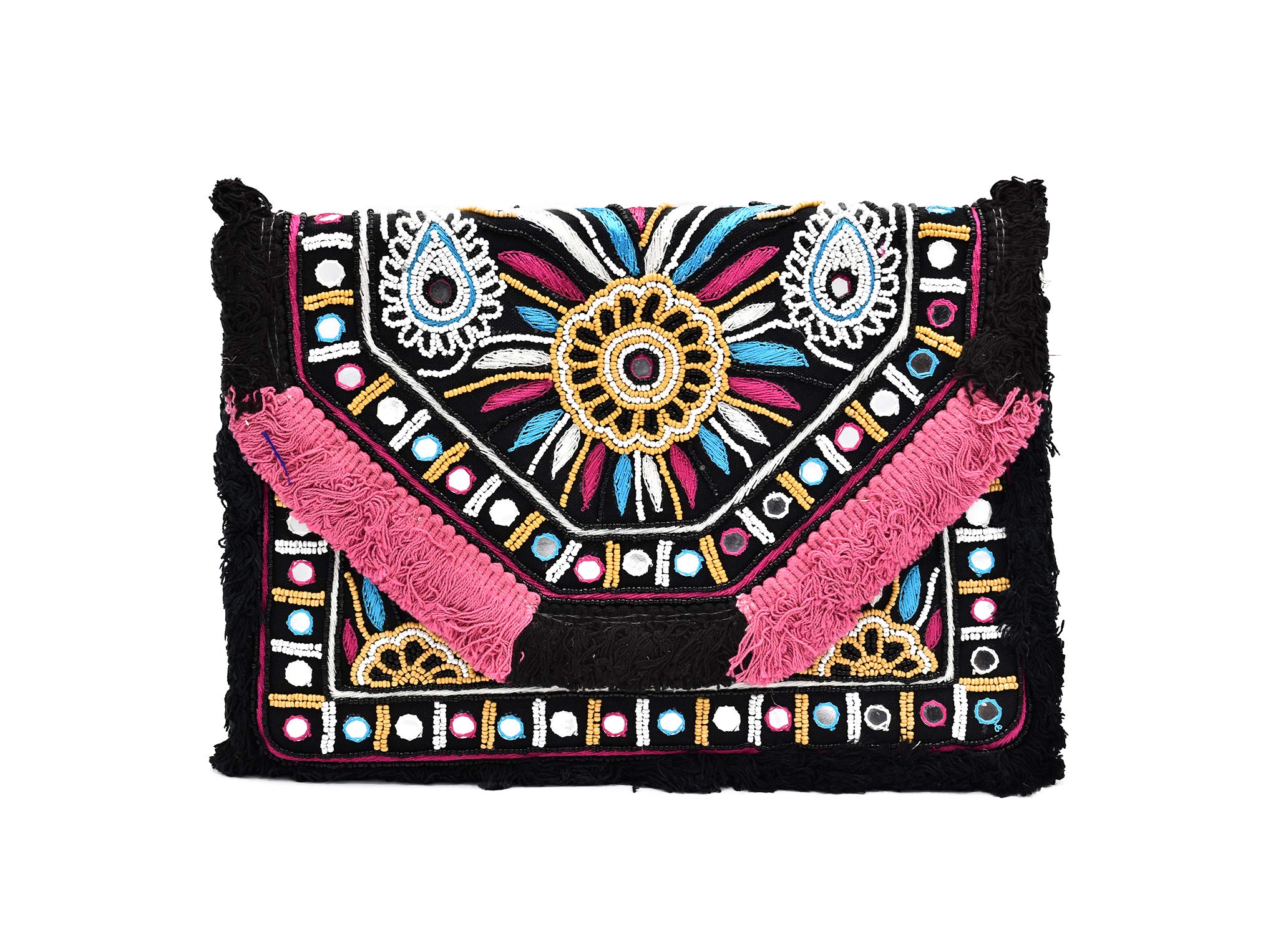 Embroidered Handmade Clutch Purse Boho Fringe Purse Crossbody Bag Hippie bag for Women