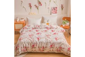 BEDORM Rose Floral Duvet Cover Only French Country Bedding Comforter Cover Pink Peony Branches Printed Shabby Chic Romantic Bedding King Duvet Cover with Zipper Closure(No Comforter, King)