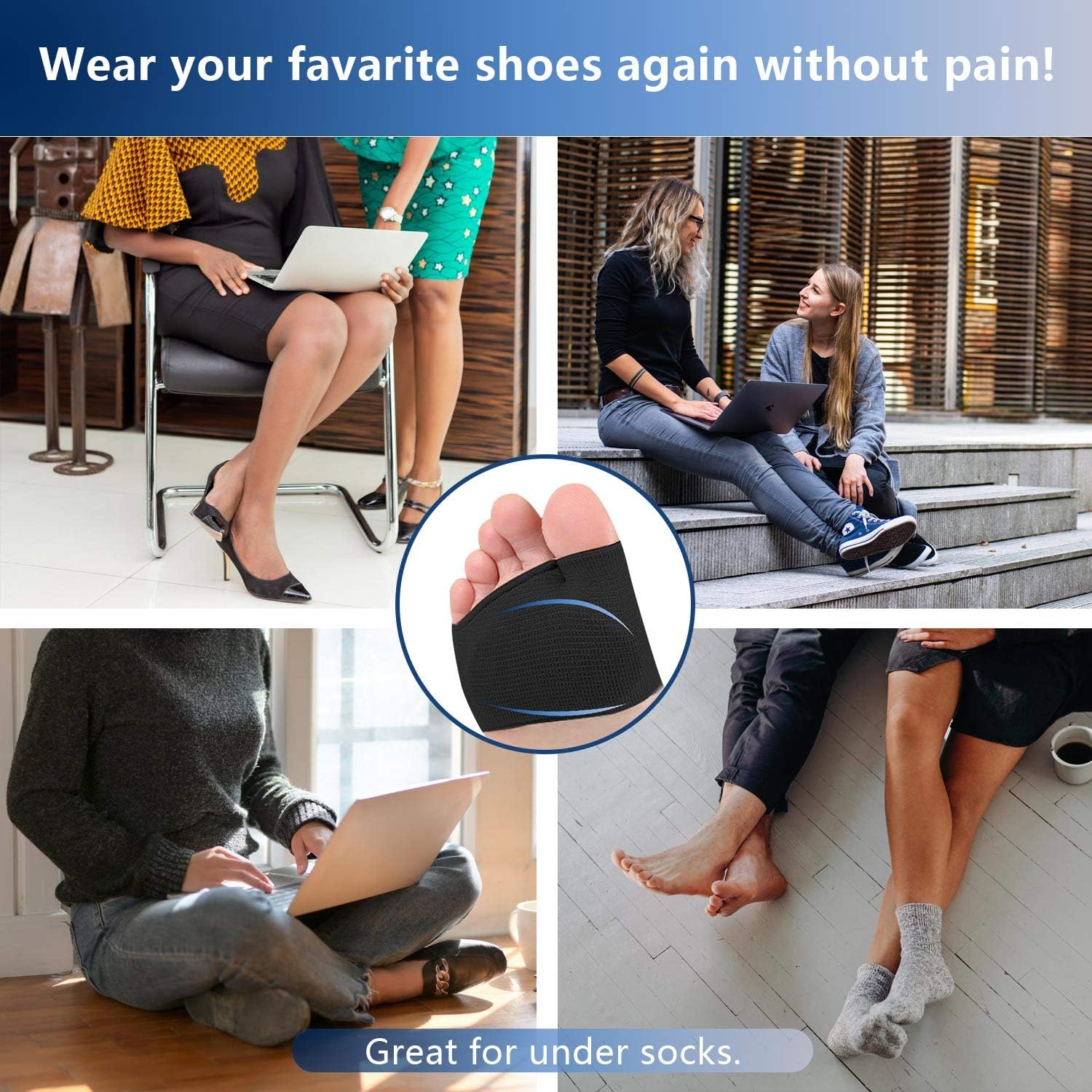 Metatarsal Sleeve Pads with Forefoot Gel Pads - 2 Pairs - Ball of Foot Cushion for Relieve Metatarsalgia Mortons Neuroma Diabetic Feet Pain (Black- M (Women‘s Size 5-7.5）): Health & Personal Care