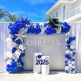Royal blue Themed Graduation Balloon Garland Arch Kit with Foil caps diplomas congrats letters stars for class of 2025 Graduation party decorations Grad congratulations Prom party Grad ceremony decor