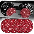 SINGARO Bling Cup Holder Coasters for Car, 4PCS Universal Non-Slip Cup Holder, Embedded Decorative Coasters, Shiny Crystal Car Interior Accessories Gifts for Women (Red)