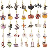 AUGSUN 36Pcs Mini Halloween Ornaments for Small Tree, 1 Inch Metal Ghost Bat Spider Skeletons Pattern Hanging Ornaments with String Tiny Halloween Decorations for Mini Tree Party Favors