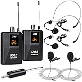 Pyle Dual UHF Microphone System - Portable Professional Cordless Microphone Set Wireless Mic Kit w/Headset / Lavalier Mic, Beltpack Transmitter, Receiver - Karaoke & Conference - Pyle PDWMU211,Black