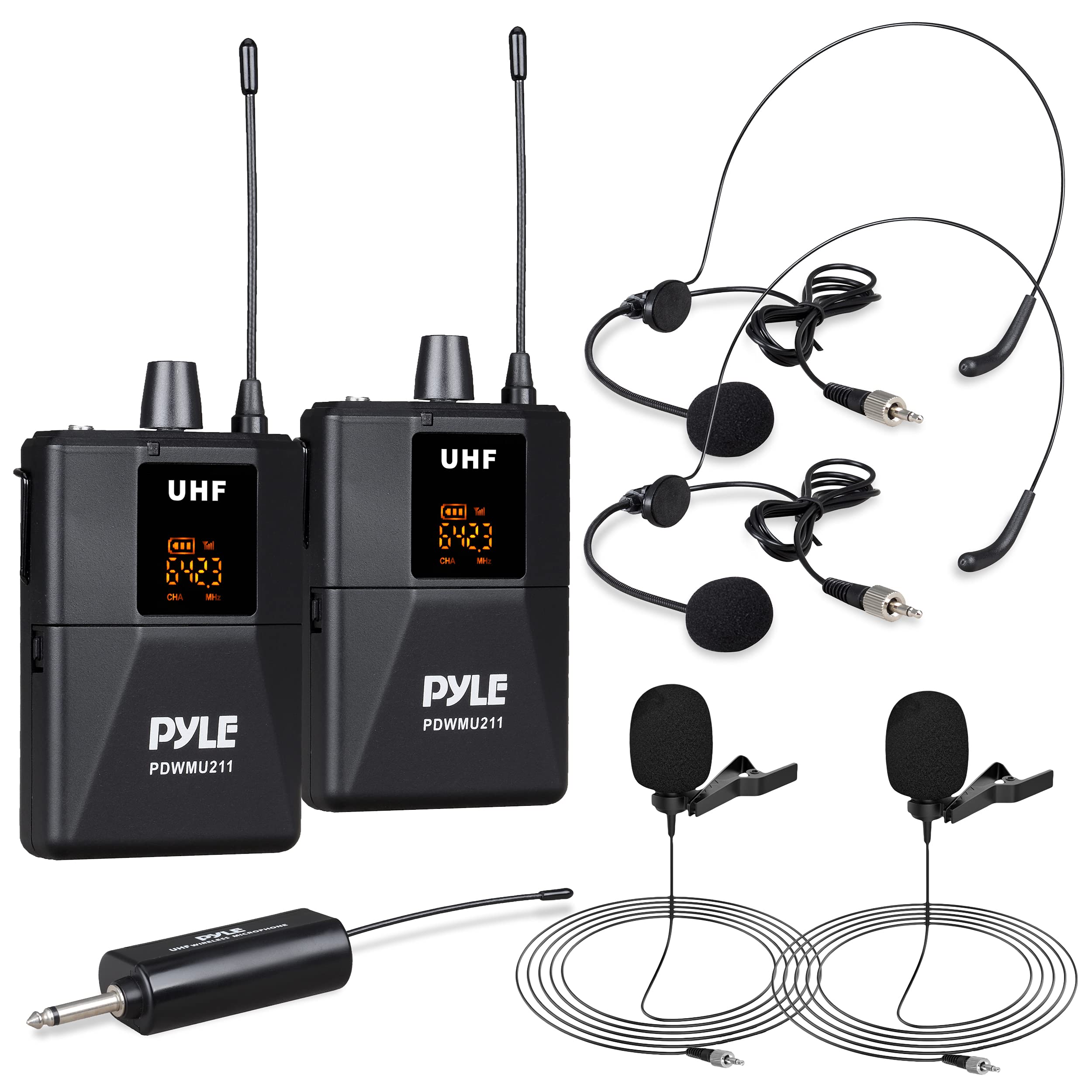 Photo 1 of ***PARTS ONLY***Pyle Dual UHF Microphone System - Portable Professional Cordless Microphone Set Wireless Mic Kit w/Headset / Lavalier Mic, Beltpack Transmitter, Receiver - Karaoke & Conference - Pyle PDWMU211,Black