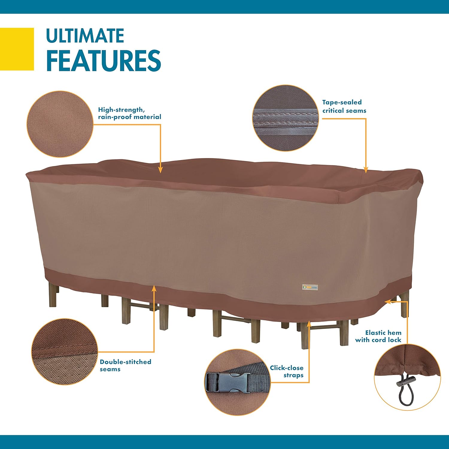 Duck Covers UTO12784 Rectangular/Oval Patio Ultimate 127 in. L Table with Chairs Cover, 127L x 84W x 32H, Mocha Cappuccino : Garden & Outdoor