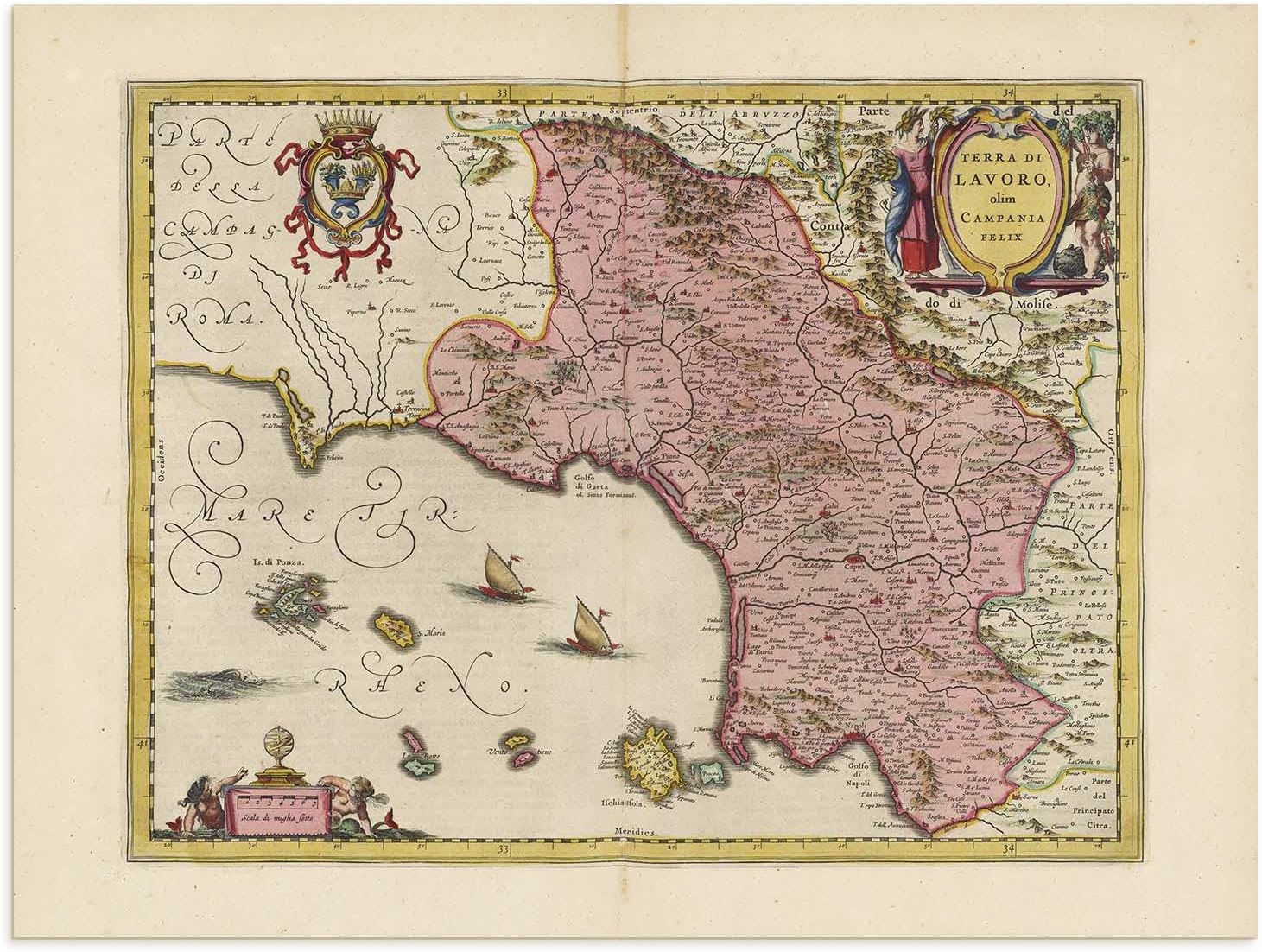 Amazon Com The Blaeu Prints Lazio Italy Historical Map Print From Antique Atlas By Joan Blaeu Old Map Shows Naples Gaeta Tivoli Posters Prints