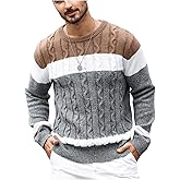SHENHE Men's Vintage Knit Sweater Colorblock Striped Long Sleeve Crewneck Aesthetic Grandpa Sweater Fall Pullover Top