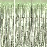 DECOCKRAT 3 Pack Foil Fringe Backdrop - Light Green Shiny Tinsel Curtains for Party Decoration/Photo Booth Props - 3.3x8.2 FT Metallic Foil Backdrop for Birthday, Wedding, Graduation, Christmas