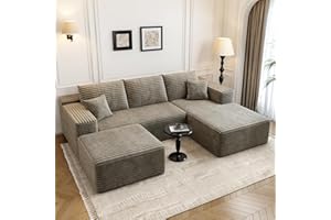 SETTAB 107.5"Cloud Modular Sectional Couch with 1 Ottoman,Modern Minimalist Upholstered Couches, Comfort U Shaped Sofa for Living Room,Deep Seat Corner Couch，No Assembly Required (Camel,Right Facing Chaise)