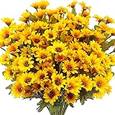 Guagb 7 Bundles Fake Mums Artificial Fall Flowers for Outdoors Silk Daisy Floral Faux Mum Plants for Home Decor Indoor Outside Porch Pots Planters Potted Decorations (Yellow Orange)