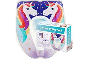 UNI BOO BOO Travel Potty Seat - Portable and Foldable Toddler Kids Toilet Training Seat for All Toilets - with Splash Guard and Rubber Pads - Free Kids Travel Bag for Boys and Girls (Unicorn)