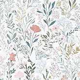 Froluya Wildflower Peel and Stick Wallpaper Pink Boho Floral Contact Paper | Botanical Removable Wallpaper Peel and Stick Mod