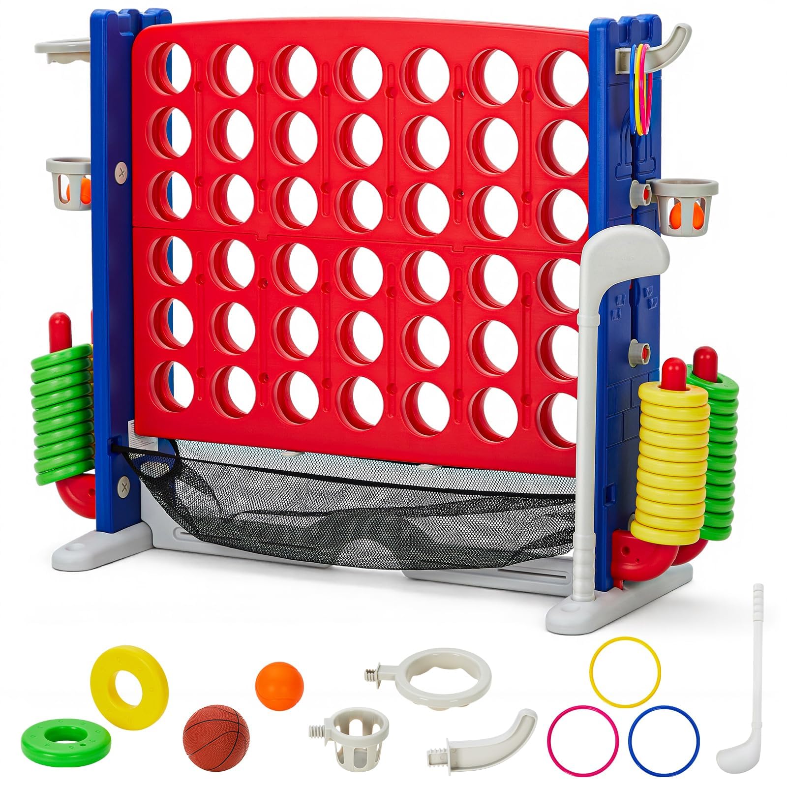 Giant 4 Connect in a Row Game, Jumbo Connect 4 Outdoor Game With Adjustable Height(36-48 In) and 42 Jumbo Rings Quick Release Slide,Yard Games For Kids And Adults, Ideal For Holiday Party Family Game