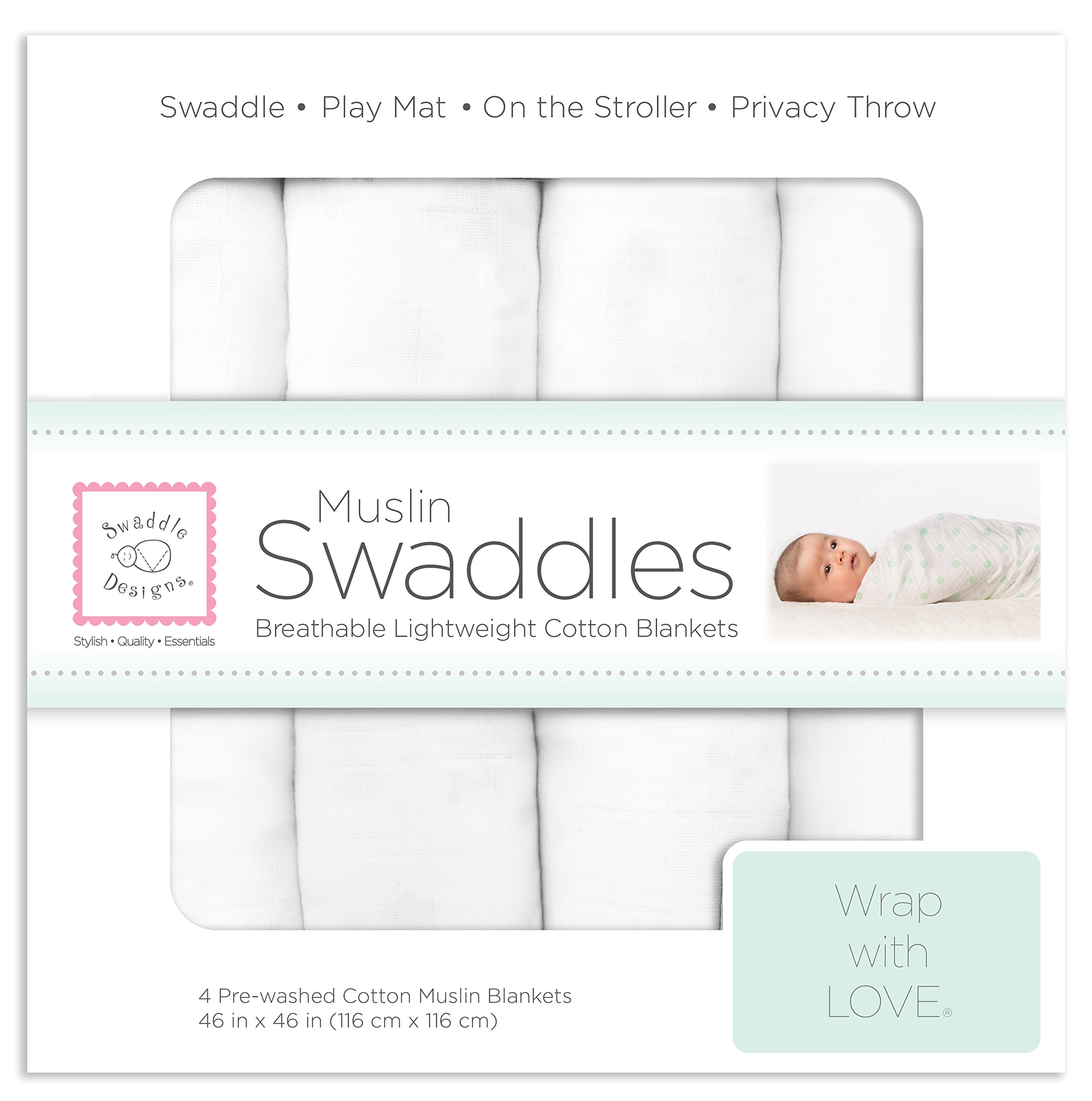 SwaddleDesigns Muslin Blankets, Pure White