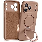 GolbinBox for iPhone 17 Pro Max Case with 360° Spin Magnetic Stand, [Compatible with MagSafe] [Full Camera Protection], Shockproof Liquid Silicone Case with Ring Kickstand for 17 Pro Max 6.9'', Brown