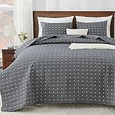 ENJOHOS 100% Cotton Linen Quilt Queen, Cotton Bedspreads Queen Size, Dark Grey Cotton Quilt Set Coverlet, Reversible Lightweight Queen Quilt Bedding Set with Shams for All Season (3 Pieces, 90"x96")