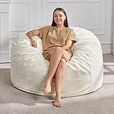 Hobestluk 4FT Bean Bag Chairs for Adults Large Beanbag Chair with Plush Faux Fur Cover Big Bean Bag Chair for Living Room Bedroom Dorm Office - White (44” x 44” x 24”)
