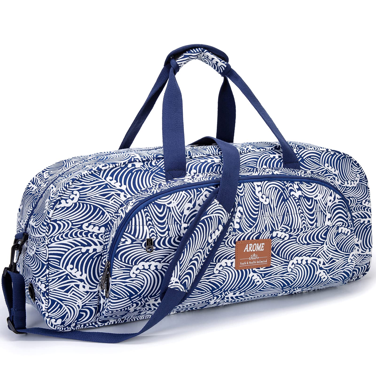 AROME Yoga Mat Bag for Women Men, Large Canvas Yoga Bag for 1/4" 1/3" 2/5" 1/2" Extra Thick Exercise Yoga Mat Gym Tote Sports Duffle Bag Carrying Bags with Wet Pocket & Shoulder Strap & Mat Strap