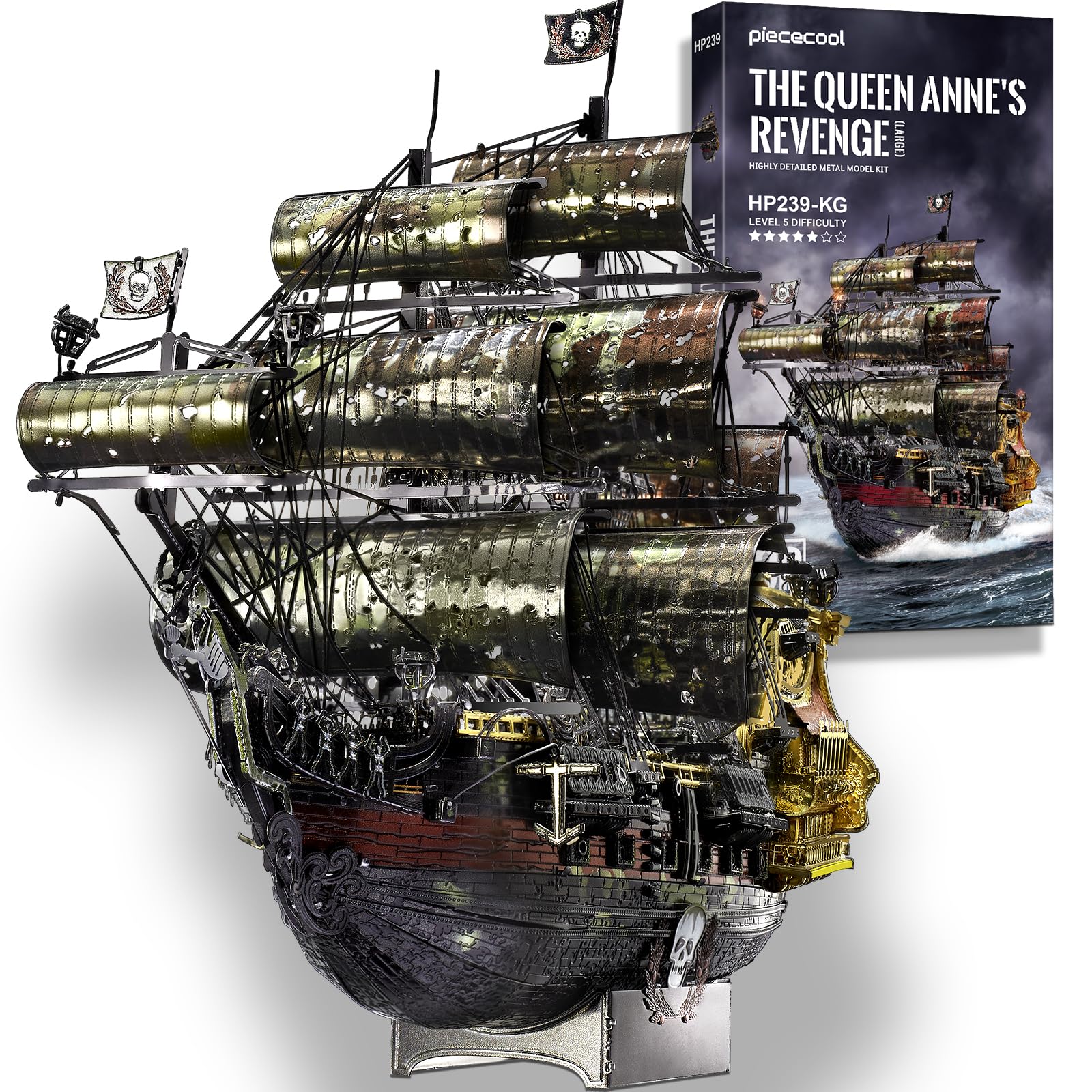 Piececool 3D Puzzle Metal Queen Anne's Revenge, Pirate Boat Craft Model Kits for Adults to Build, 3D Puzzles Adult Teens with 304 Stainless Steel Ship, Ideal as Gifts, Home Decoration, DIY, 439 Pieces