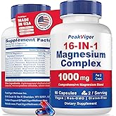 16 in 1 Magnesium Complex, 1000mg Magnesium Complex Supplement for Women with Magnesium Glycinate, Citrate, Orotate, L-Threonate, Malate, Sleep Support, Third-Party Tested, Easy-Swallow Vegan Capsules