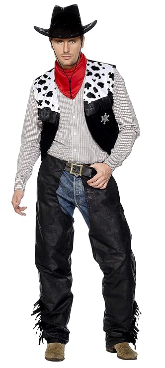 Smiffys, Herren Cowboy Kostüm, Chaps, Weste, Gürtel und Halstuch, Größe: L, 31754