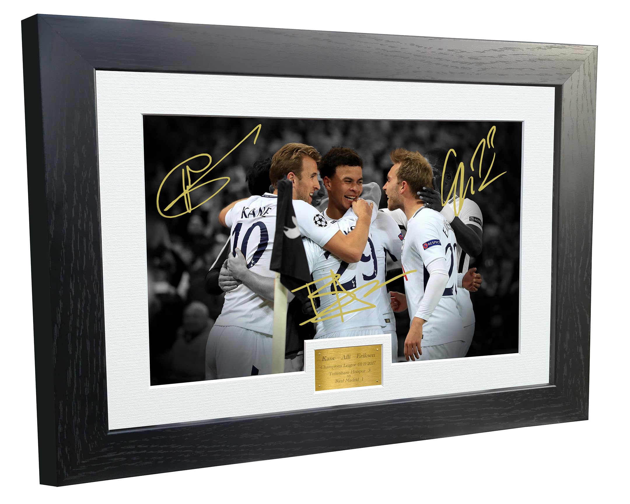 Kitbags & Lockers 12x8 A4 Tottenham Hotspur vs Real Madrid 3-1" Signed Harry Kane Dele Alli Christian Eriksen Spurs Autographed Photo Photograph Picture Frame Gift