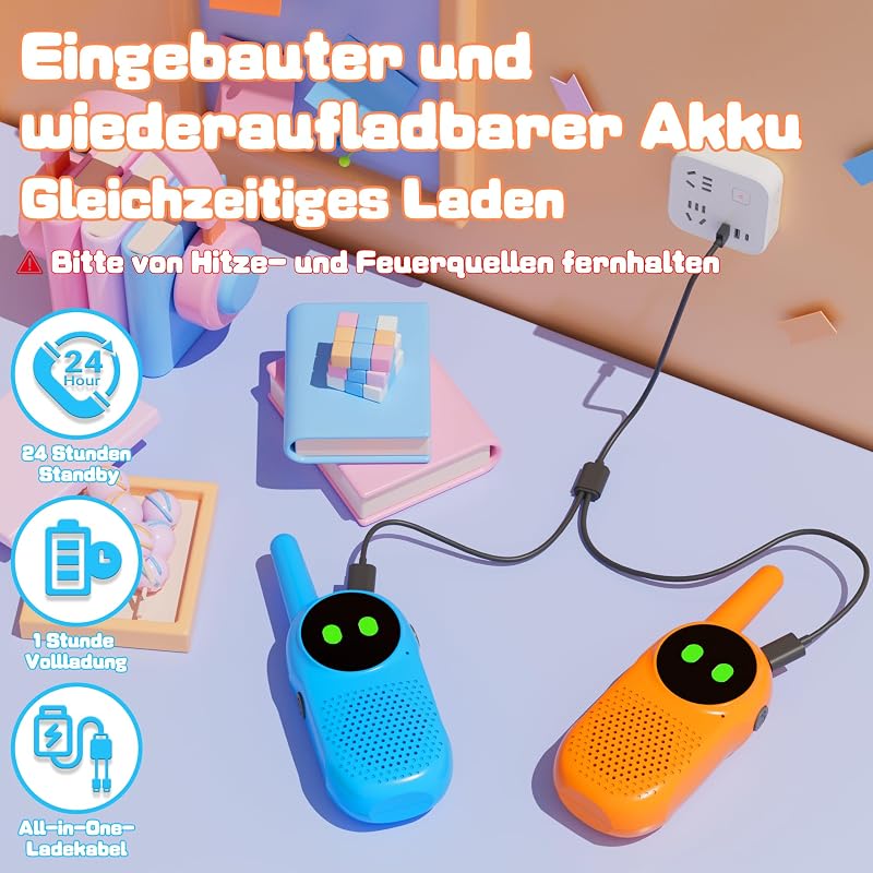 Walkie Talkie Kinder ab 3 4 5 6 7 8 Jahre, NXGKET 2er Set Aufladbar Walkie Talkies, Funkgerät Radio Walki Talki, Spielzeug Geschenke für 3–12 Jährige Junge Mädchen zum Geburtstag Weihnachten Ostern