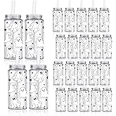 Whaline 20Pcs Halloween Plastic Cups with Lids and Straws Clear Ghost Party Drinking Cups Reusable Tumblers for Party Supplies