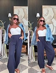 Xiaoxuemeng Womens Baggy Wide Leg Pants Casual