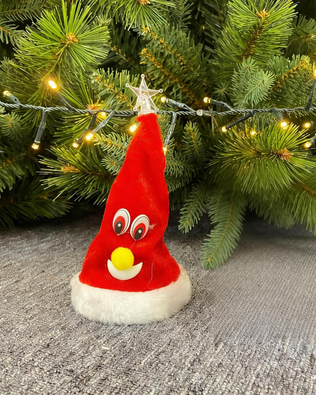 ITODA Swing Music Dancing Santa Hat Toy Christmas Ornaments Electric Christmas Hat Plush Red Christmas Cap Light Up Electric Toys Xmas Party Headwear for Christmas Festival New Year